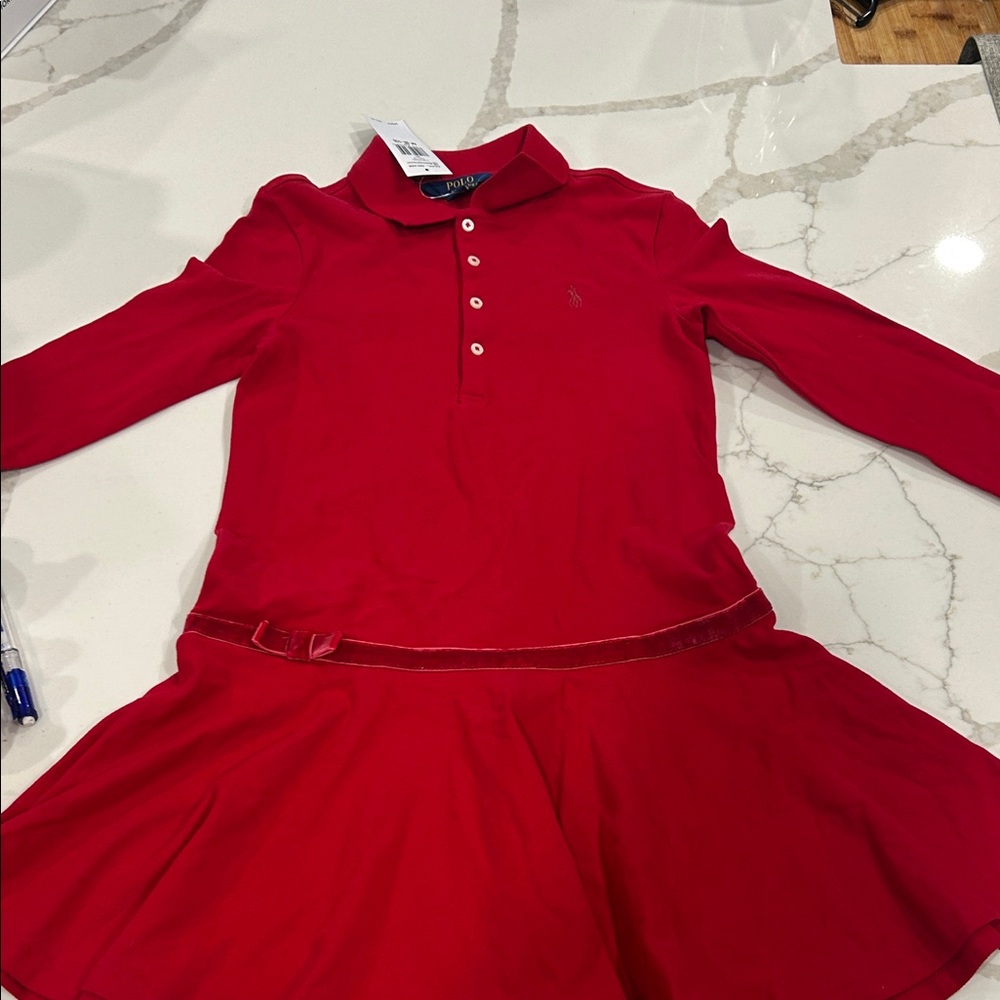 Ralph Lauren Red Long-Sleeve Polo Dress with Skirt